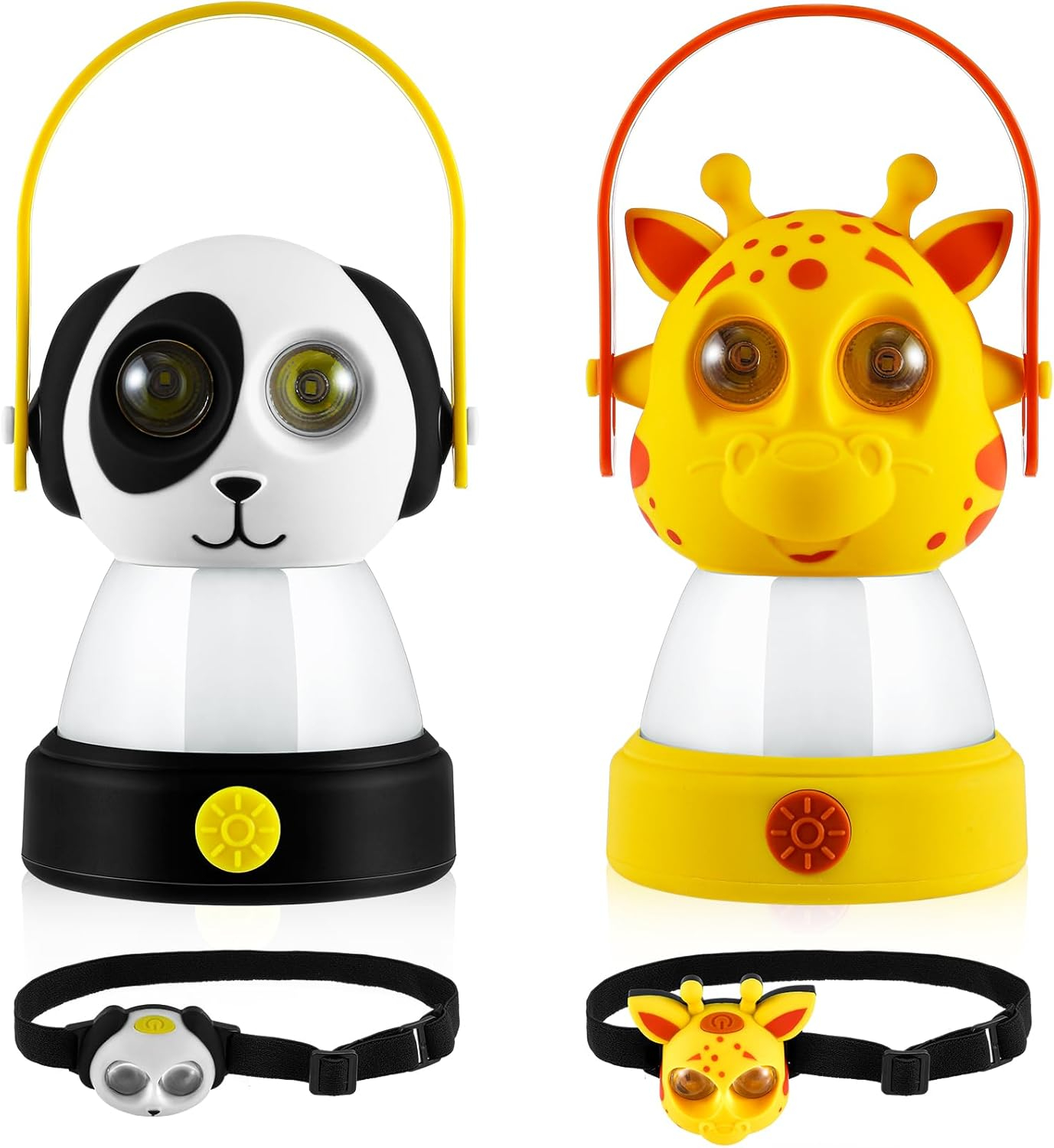VIHOSE 2 Set Animal LED Camping Lantern and Headlamp 4 Pcs Animal Themed Camping Equipment Room Nightlight Battery Powered Night Light for Emergency, Hurricane, Lightweight Tent Lamp