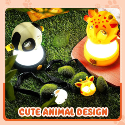 VIHOSE 2 Set Animal LED Camping Lantern and Headlamp 4 Pcs Animal Themed Camping Equipment Room Nightlight Battery Powered Night Light for Emergency, Hurricane, Lightweight Tent Lamp