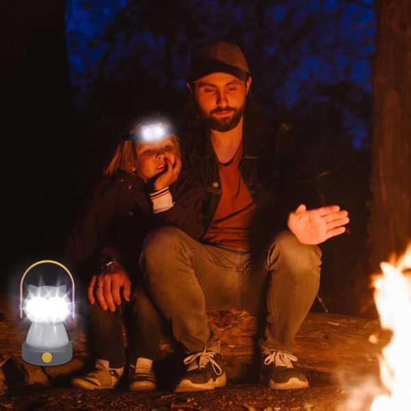 VIHOSE 2 Set Animal LED Camping Lantern and Headlamp 4 Pcs Animal Themed Camping Equipment Room Nightlight Battery Powered Night Light for Emergency, Hurricane, Lightweight Tent Lamp