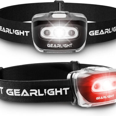 GearLight 2Pack LED Headlamp - Outdoor Camping Head Lamps with Adjustable Headband - Lightweight Battery Powered Bright Flashlight Headlight with 7 Modes and Pivotable Head and Red Light