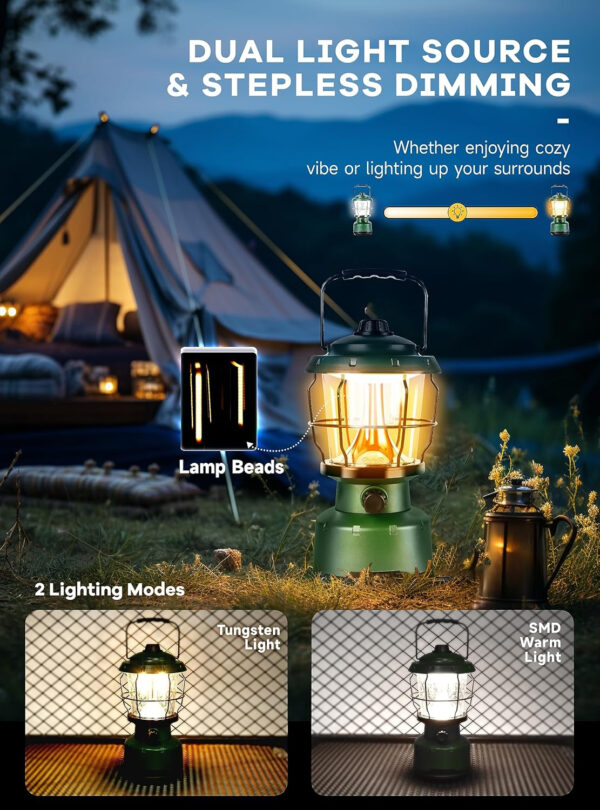 LED Camping Lantern, 2500LM Dimmable Vintage Rechargeable Lantern, Water Resistant Portable Emergency Lights for Camping, Home Power Outage, Hurricane, Hiking