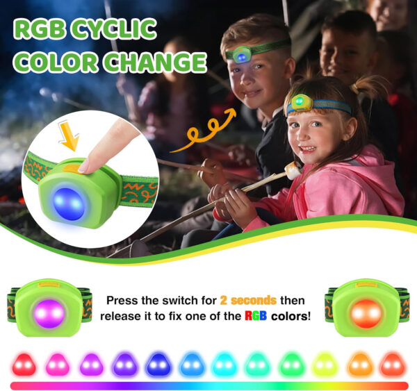 EverBrite LED Headlamp Rechargeable Kids Headlamp with RGB Mode and Adjustable Headband, 3 Modes Multicolor Headlamp for Camping, Reading, Exploring, Halloween, Christmas
