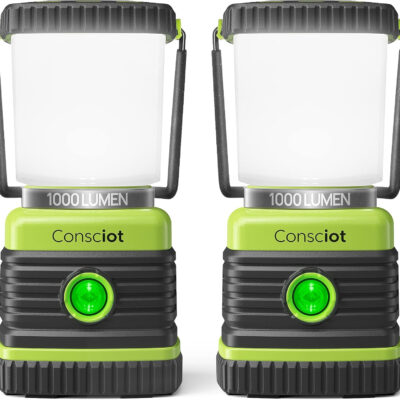 LED Camping Lantern, Consciot Battery Powered Camping Lights, 1000LM, 4 Light Modes, IPX4 Waterproof Tent Lights, Portable Flashlight for Power Outages, Emergency, Hurricane, Hiking, 2-Pack
