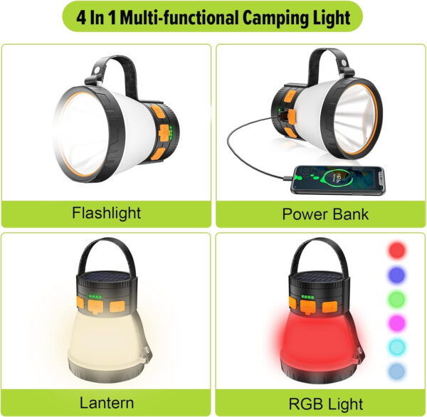 689b8aba586167a28db5fe4516869fee8b9f4576439c09798c539.jpg LED Camping Lantern, 1500 Lumens Camping Lantern Rechargeable with Solar Panel Charging, Waterproof, 8 Light Modes, 7500mAh Power Bank, Camping Flashlight for Hurricane Emergency, Hiking, Outdoor