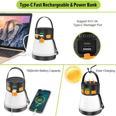 689b8abdca128697bc9098e71ddb3ea41ec28f48d653e5e0dfc07.jpg LED Camping Lantern, 1500 Lumens Camping Lantern Rechargeable with Solar Panel Charging, Waterproof, 8 Light Modes, 7500mAh Power Bank, Camping Flashlight for Hurricane Emergency, Hiking, Outdoor