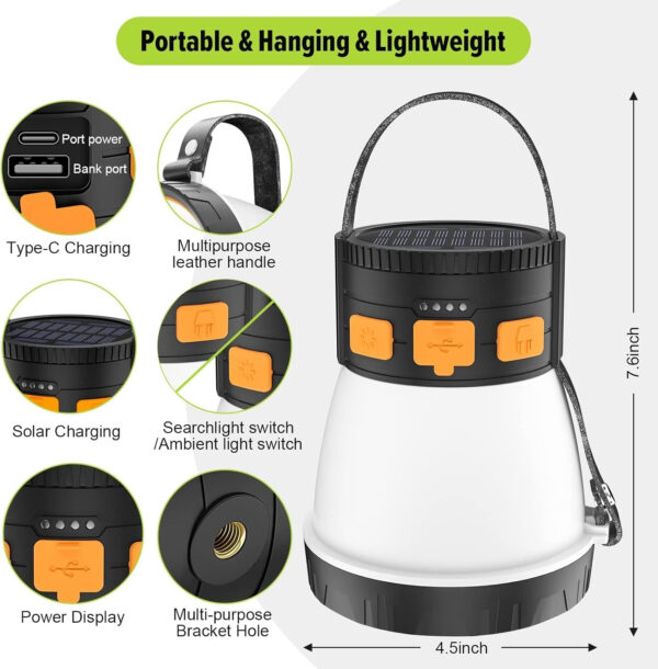 689b8ac9bc4b0f2f92c4347b953299aaccf1a3fdd54db0b5b4cb3.jpg LED Camping Lantern, 1500 Lumens Camping Lantern Rechargeable with Solar Panel Charging, Waterproof, 8 Light Modes, 7500mAh Power Bank, Camping Flashlight for Hurricane Emergency, Hiking, Outdoor
