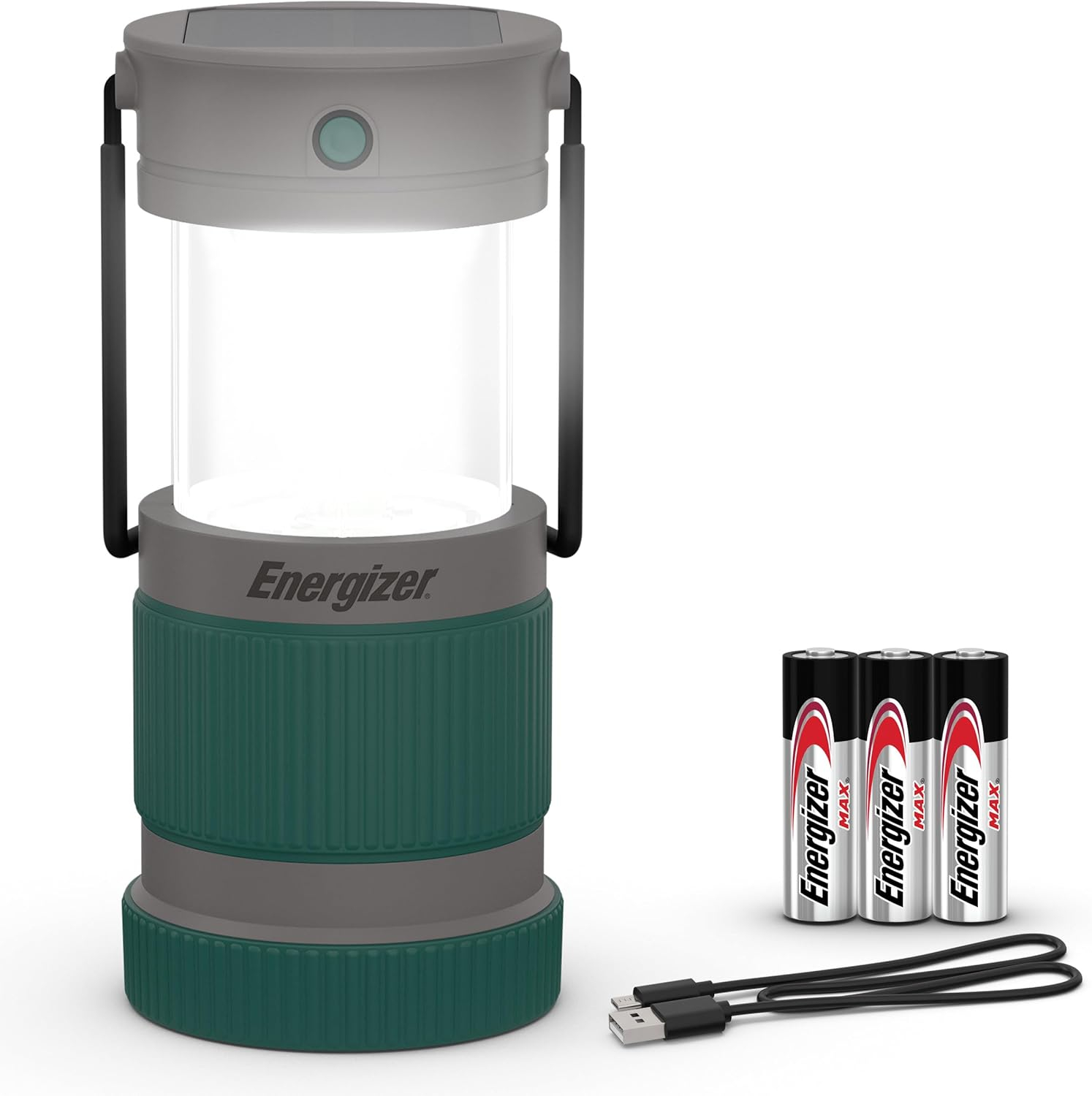 Energizer S-500 Hybrid Power Camping Lantern, Solar, Rechargeable, or AA Battery Powered, IPX4 Water Resistant Bright LED Lantern