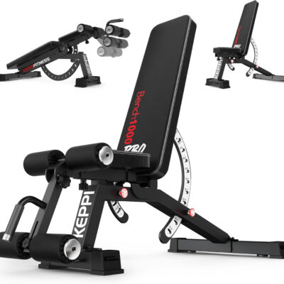 Keppi 1200LB Weight Bench, Heavy Duty Bench1000 PRO Adjustable Workout Bench Press Set for Home Gym Strength Training, Removable Foot Catch for Incline Flat Decline Sit Up Bench for Full Body Fitness