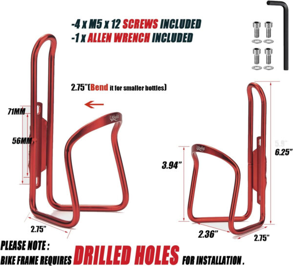 689bf5eb2ed46e9015c933ed299b170dcd5cdea020a65d20a0cc2.jpg USHAKE Water Bottle Cages, Basic MTB Bike Bicycle Alloy Aluminum Lightweight Water Bottle Holder Cages Brackets(2 Pack- Drilled Holes Required)