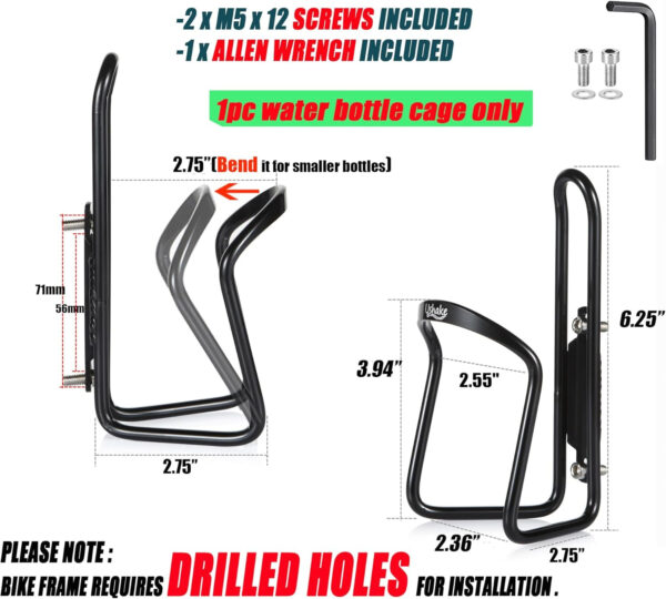 689bf603454fa12b1a5ea77f3f72bda7bdc8cab11584449bfad09.jpg USHAKE Water Bottle Cages, Basic MTB Bike Bicycle Alloy Aluminum Lightweight Water Bottle Holder Cages Brackets(2 Pack- Drilled Holes Required)