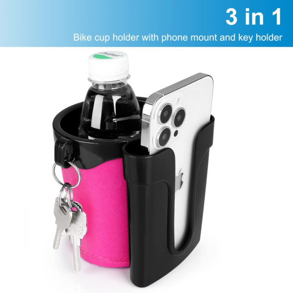 689bf6fc88782ce0b541602b2e010daed917b3fc80ac44e1b5ee3.jpg Accmor 3-in-1 Bike Cup Holder with Cell Phone Keys Holder, Bike Water Bottle Holders, Universal Bar Drink Cup Can Holder for Bicycles, Motorcycles, Scooters, Black