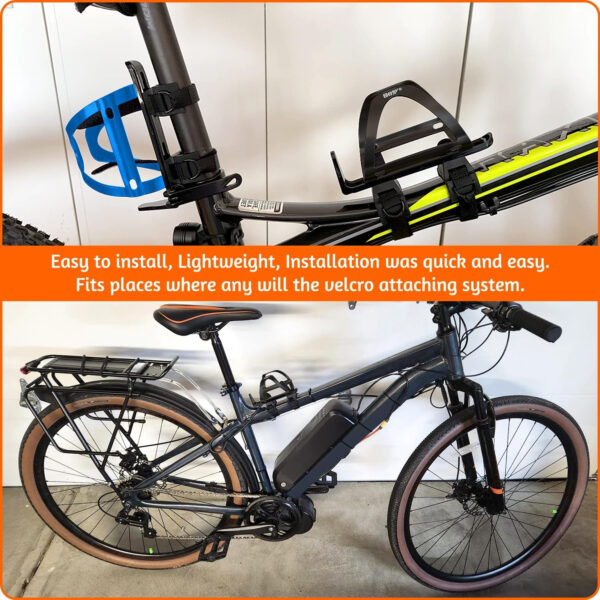 689bf7853b4b439a85c83e000e6935dfc91594e8e8a93b2e83204.jpg Bike Water Bottle Holder & Bottle Cage Mount for Adults & Kids, with 2 Pack + No Screw + Velcro + Adjustable Strap + Aluminum Alloy + Lightweight + Portable for Mountain Bicycle Accessories