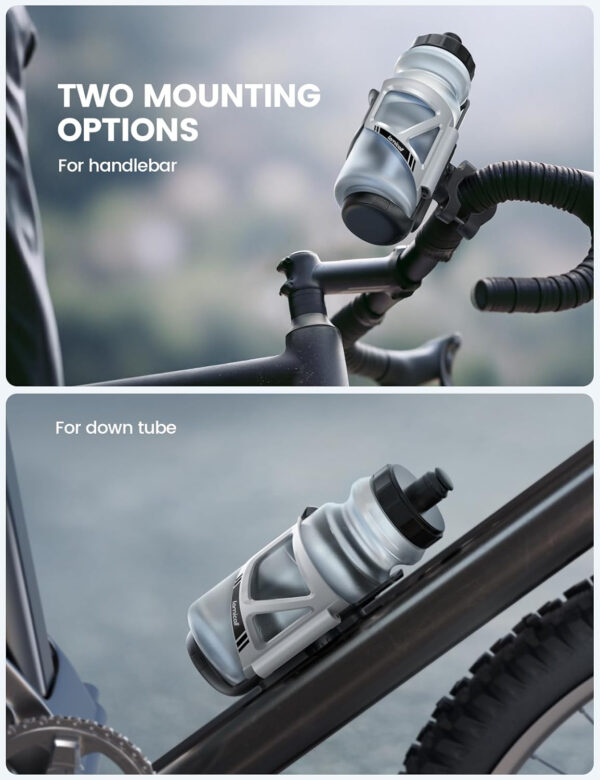Lamicall Bike Water Bottle Holder - [Tracker Storage] [for Handlebar & Frame] Bike Cup Holder, Bicycle Drink Cage, Cycling Bike Water Bottle Cage with Screws Tool, for 2.28-3.39" Diameter Bottles