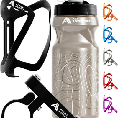 689bf8dd2e31811dc8a46a3be03e5528b9ffa7d9185d3e85297d8.jpg Bike Water Bottle Holder with Bottle Combo Mount Cage Rack No Screws Mountain Bicycle Accessories, for Sport Outdoor Cycling, MTB Road, Universal Cup Holder, Durable Alloy Kids, Adults (Black)