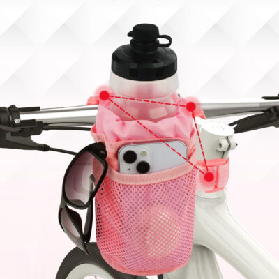 689bf9a3e439c88bfdbe3ab237761bbcfc6bdd2430c76d0e26652.jpg Bike Cup Holder, Water Bottle Holder Handlebar with Mesh Pockets, Universal Cycling Bicycle Water Bottle Drink Cup Cage for Cruiser, Scooter, Mountain, Road Bike, Wheelchair
