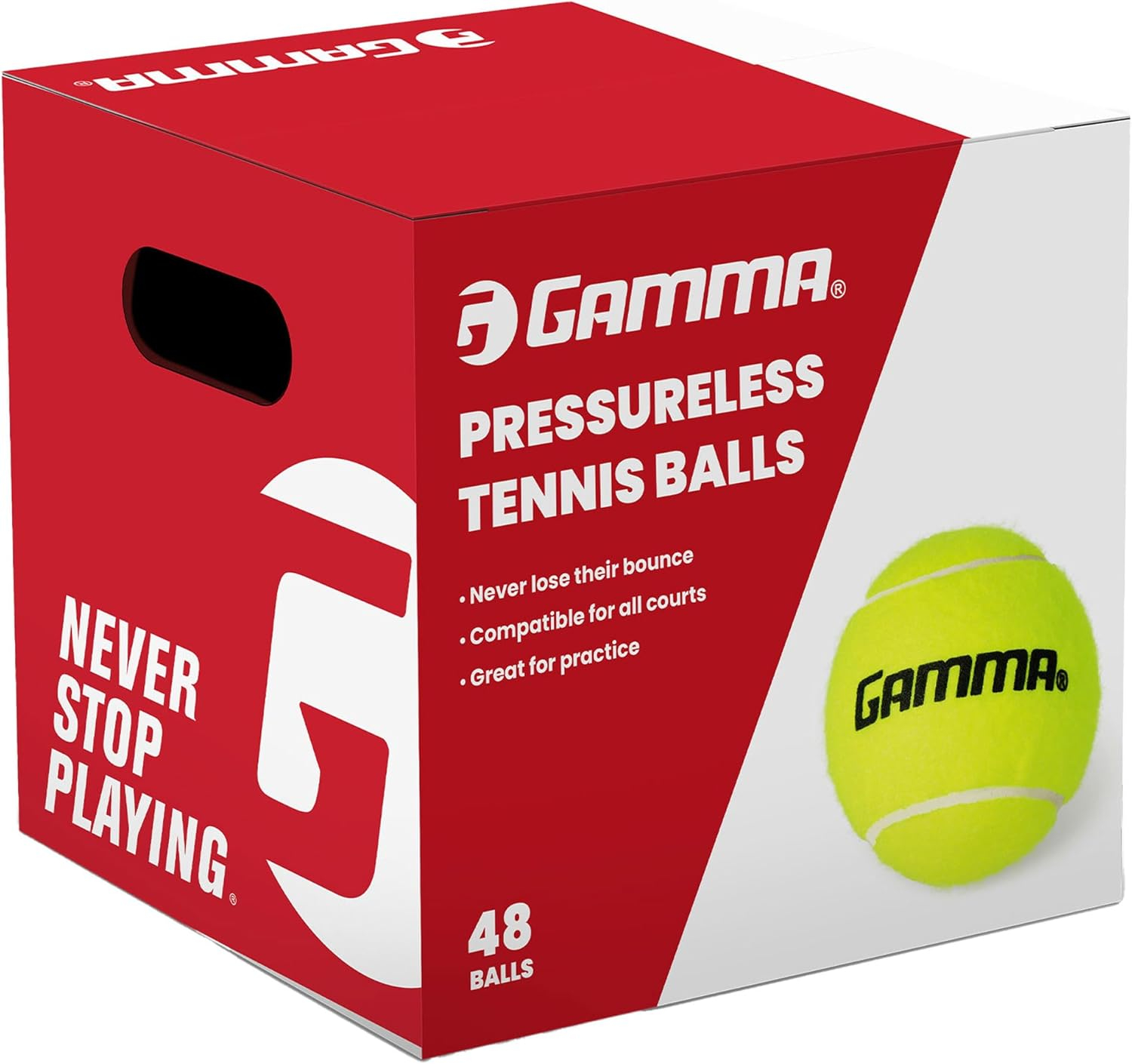 GAMMA Sports Pressureless Tennis Balls Box - Ideal for Practice, Teaching, and Training with High-Visbility Felt - Indoor and Outdoor Court Play - 48 and 75 Pack Sizes