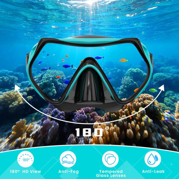 689c2e27794499801f7f0ce2a22f4f69f75d8b1ecb6f17d56023b.jpg Snorkeling Gear for Adults, Adult Snorkel Mask Set Scuba Diving Dry-Top, Swimming Goggles w/Nose Cover, HD Tempered Glass Panoramic Anti-Leak Anti-Fog, Travel Snorkeling Packages Storage Bag, 2 Pack