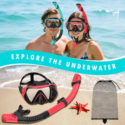 689c2e3142bb6e2594ff35e734b45af56406f0b7d0bca028d43a3.jpg Snorkeling Gear for Adults, Adult Snorkel Mask Set Scuba Diving Dry-Top, Swimming Goggles w/Nose Cover, HD Tempered Glass Panoramic Anti-Leak Anti-Fog, Travel Snorkeling Packages Storage Bag, 2 Pack