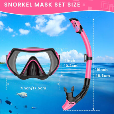 689c2e3a02f25235fb585eeb777a3d17113b90657d43dbd05941e.jpg Snorkeling Gear for Adults, Adult Snorkel Mask Set Scuba Diving Dry-Top, Swimming Goggles w/Nose Cover, HD Tempered Glass Panoramic Anti-Leak Anti-Fog, Travel Snorkeling Packages Storage Bag, 2 Pack