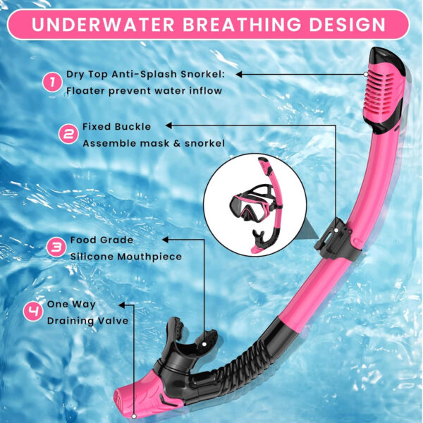 689c2e3bdf4320d0c42d262bfbb3a9f1aeeb5ae3d953d6ee32b9b.jpg Snorkeling Gear for Adults, Adult Snorkel Mask Set Scuba Diving Dry-Top, Swimming Goggles w/Nose Cover, HD Tempered Glass Panoramic Anti-Leak Anti-Fog, Travel Snorkeling Packages Storage Bag, 2 Pack