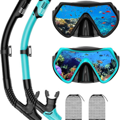 689c2e4180aad5c95fb470edb3e35ac1d22b34358a1f77c2c4d88.jpg Snorkeling Gear for Adults, Adult Snorkel Mask Set Scuba Diving Dry-Top, Swimming Goggles w/Nose Cover, HD Tempered Glass Panoramic Anti-Leak Anti-Fog, Travel Snorkeling Packages Storage Bag, 2 Pack