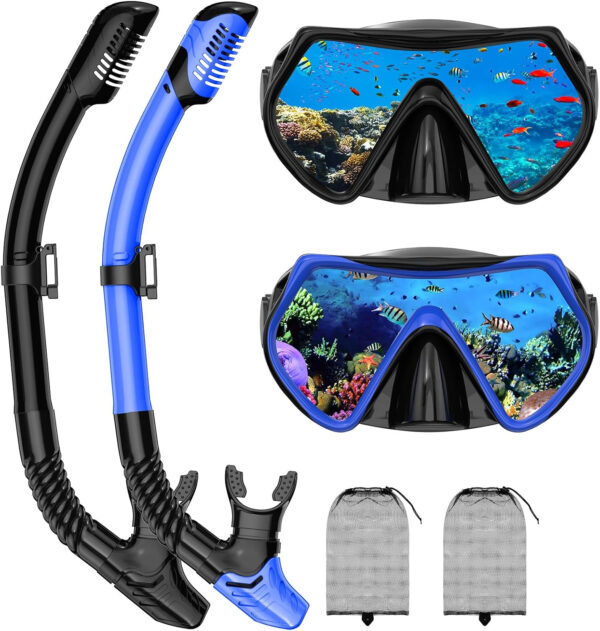 689c2e50a2e79d3856c094cfb2a6fdb25d79e5f4adf91982b34c0.jpg Snorkeling Gear for Adults, Adult Snorkel Mask Set Scuba Diving Dry-Top, Swimming Goggles w/Nose Cover, HD Tempered Glass Panoramic Anti-Leak Anti-Fog, Travel Snorkeling Packages Storage Bag, 2 Pack