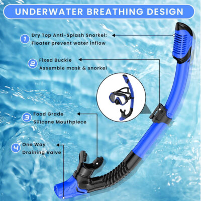 689c2e58a476980c927a1091345aa3c65cbd74693c8db3211bfea.jpg Snorkeling Gear for Adults, Adult Snorkel Mask Set Scuba Diving Dry-Top, Swimming Goggles w/Nose Cover, HD Tempered Glass Panoramic Anti-Leak Anti-Fog, Travel Snorkeling Packages Storage Bag, 2 Pack