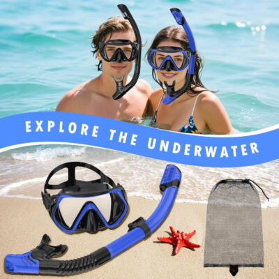 689c2e5c8bd282646031930eb3b5bfa4293b09be1114c8771536d.jpg Snorkeling Gear for Adults, Adult Snorkel Mask Set Scuba Diving Dry-Top, Swimming Goggles w/Nose Cover, HD Tempered Glass Panoramic Anti-Leak Anti-Fog, Travel Snorkeling Packages Storage Bag, 2 Pack