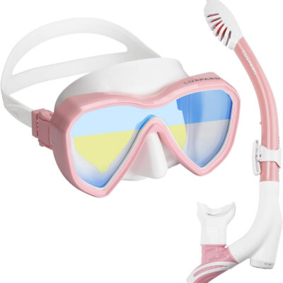 Snorkel Set, Anti-Fog Panoramic View Snorkel Mask and Anti-Leak Dry Snorkel Tube, Snorkeling Gear for Adults, Snorkel Kit Bag Included