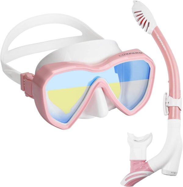 Snorkel Set, Anti-Fog Panoramic View Snorkel Mask and Anti-Leak Dry Snorkel Tube, Snorkeling Gear for Adults, Snorkel Kit Bag Included