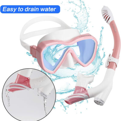 Snorkel Set, Anti-Fog Panoramic View Snorkel Mask and Anti-Leak Dry Snorkel Tube, Snorkeling Gear for Adults, Snorkel Kit Bag Included