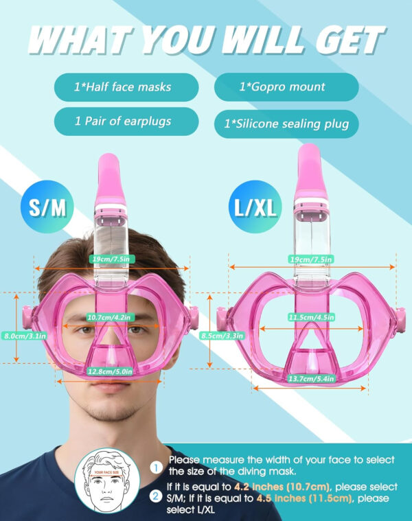 689c302b310d1dd8b56e5de1bcc1d0263fe5393b63fad164df245.jpg Greatever Half Face Diving Mask, Innovative with Nose Breathing, Comfortable & Breathable Fit,Detachable Breathing Tube,and Home Water Sports