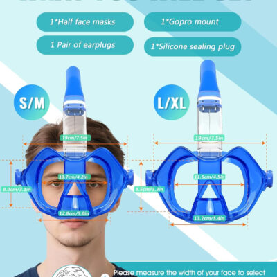 689c303bddb877052e095601070e9050c012cbe89abe5c80c4de2.jpg Greatever Half Face Diving Mask, Innovative with Nose Breathing, Comfortable & Breathable Fit,Detachable Breathing Tube,and Home Water Sports