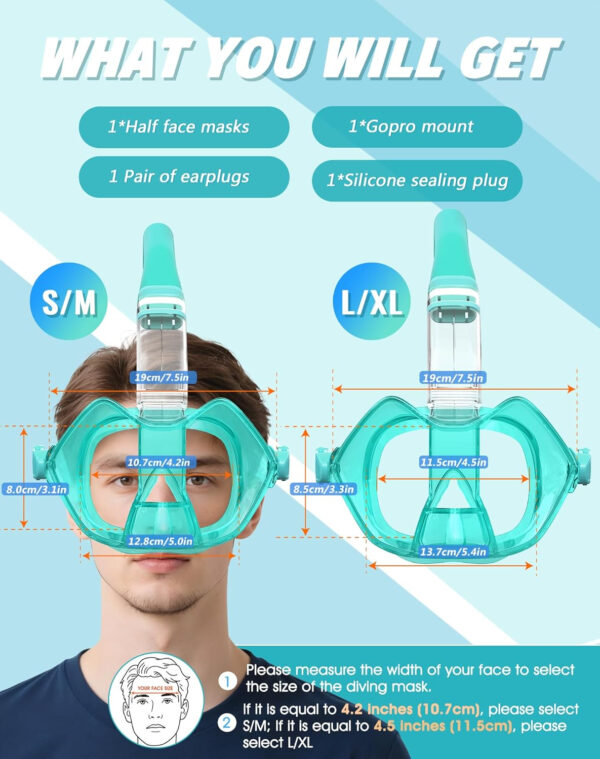 689c3076cea38a8a1ed80916861151080a1a4498d26141e5583dd.jpg Greatever Half Face Diving Mask, Innovative with Nose Breathing, Comfortable & Breathable Fit,Detachable Breathing Tube,and Home Water Sports