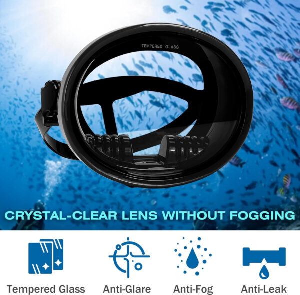 Snorkeling Gear for Adults - Anti-Fog Tempered Glass Mask, Oval Silicone Skirt for Spearfishing, Freediving & Snorkeling, Comfortable Fit, Clear Vision
