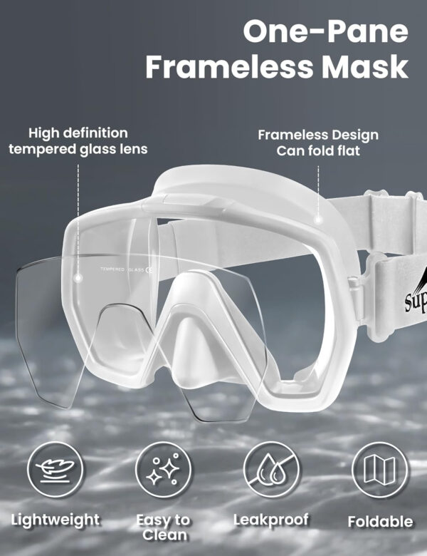 Supertrip Adult Frameless Scuba Diving Mask - Fabric Strap, Tempered Glass Lens, Low Volume for Freediving, Spearfishing, Snorkeling