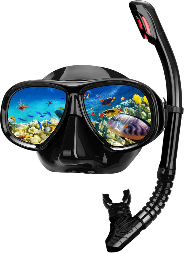 689c32da7128678a742ad28c90ec5708c273e600bfcd067f38b81.jpg Snorkeling Gear for Adults, Snorkel Mask Adult Set Wide View Scuba Mask Anti-Leak and Anti-Fog Tempered Glass Lens Dry Top Mask Nose Cover for Youth (Black)