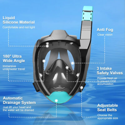 Supertrip Full Face Snorkel Mask Adults, Snorkeling Gear for Adults with Shorten Breathing Distance, Snorkel Mask for 180°Panoramic View Camera Mount Advanced Breathing System, Anti-Fog Anti-Leak