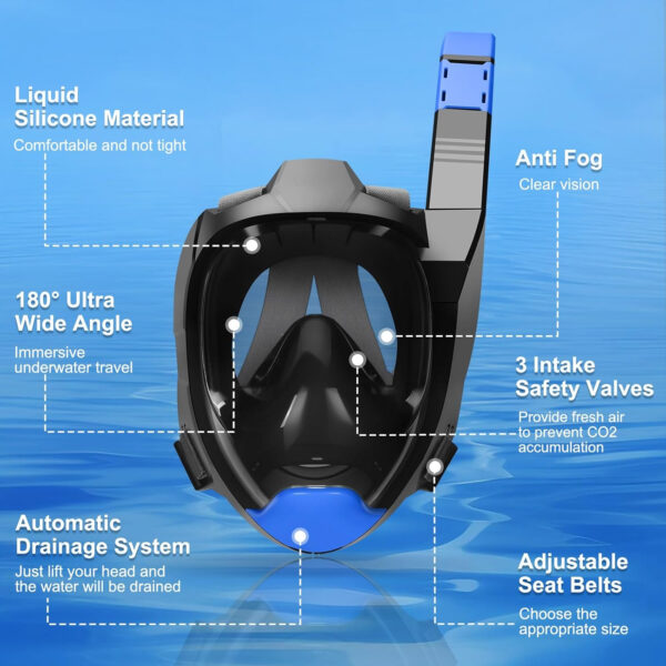 Supertrip Full Face Snorkel Mask Adults, Snorkeling Gear for Adults with Shorten Breathing Distance, Snorkel Mask for 180°Panoramic View Camera Mount Advanced Breathing System, Anti-Fog Anti-Leak