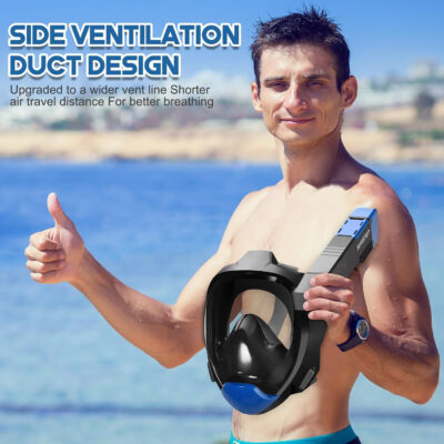 Supertrip Full Face Snorkel Mask Adults, Snorkeling Gear for Adults with Shorten Breathing Distance, Snorkel Mask for 180°Panoramic View Camera Mount Advanced Breathing System, Anti-Fog Anti-Leak