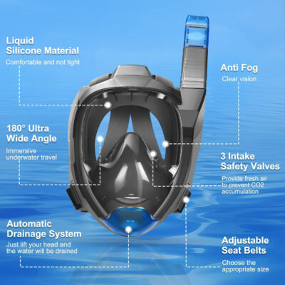 Supertrip Full Face Snorkel Mask Adults, Snorkeling Gear for Adults with Shorten Breathing Distance, Snorkel Mask for 180°Panoramic View Camera Mount Advanced Breathing System, Anti-Fog Anti-Leak