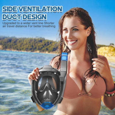 Supertrip Full Face Snorkel Mask Adults, Snorkeling Gear for Adults with Shorten Breathing Distance, Snorkel Mask for 180°Panoramic View Camera Mount Advanced Breathing System, Anti-Fog Anti-Leak