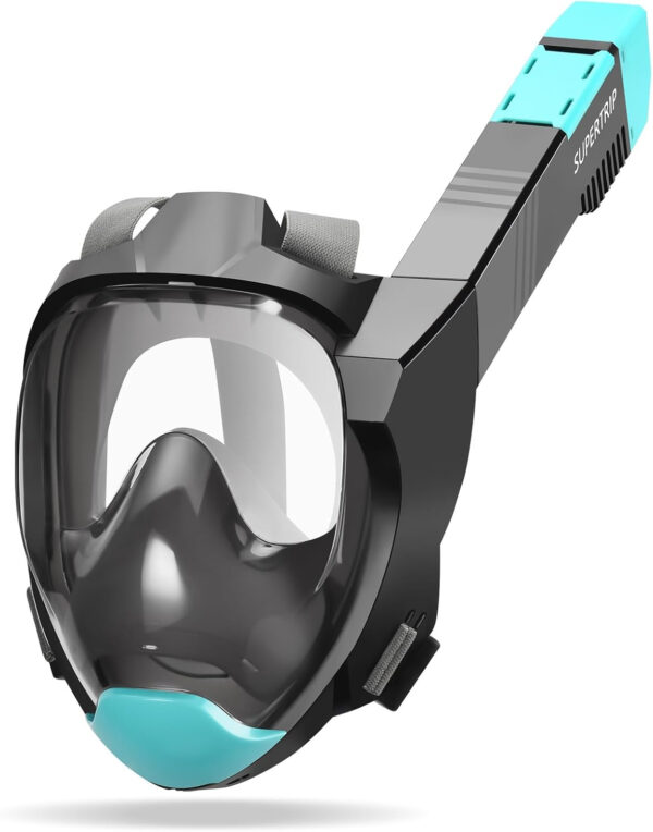 Supertrip Full Face Snorkel Mask Adults, Snorkeling Gear for Adults with Shorten Breathing Distance, Snorkel Mask for 180°Panoramic View Camera Mount Advanced Breathing System, Anti-Fog Anti-Leak