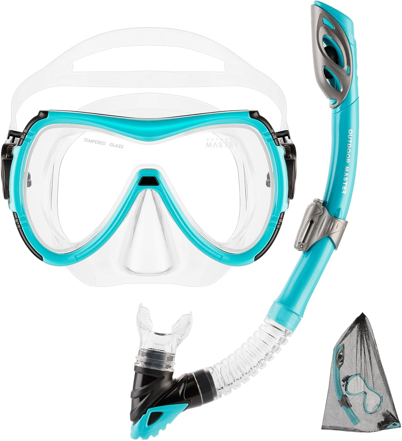 OutdoorMaster Mobula Snorkeling Gear for Adults, Diving Mask and Snorkel Set with Tempered Glass Anti-Fog, TOP Dry Snorkel for Diving Snorkeling Swimming