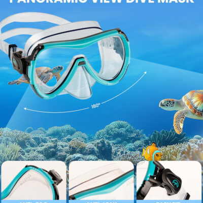 OutdoorMaster Mobula Snorkeling Gear for Adults, Diving Mask and Snorkel Set with Tempered Glass Anti-Fog, TOP Dry Snorkel for Diving Snorkeling Swimming