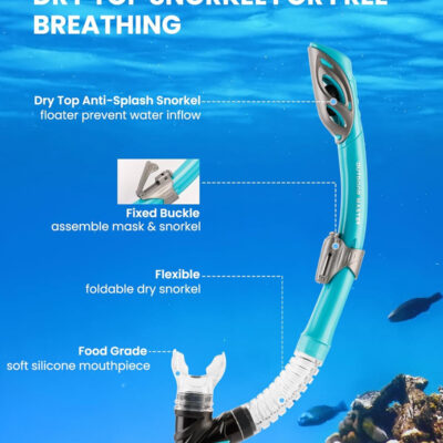 OutdoorMaster Mobula Snorkeling Gear for Adults, Diving Mask and Snorkel Set with Tempered Glass Anti-Fog, TOP Dry Snorkel for Diving Snorkeling Swimming