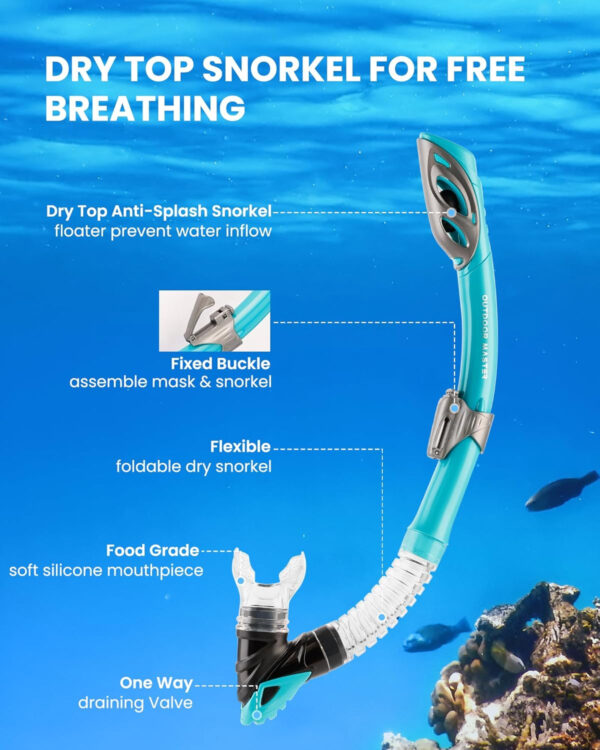 OutdoorMaster Mobula Snorkeling Gear for Adults, Diving Mask and Snorkel Set with Tempered Glass Anti-Fog, TOP Dry Snorkel for Diving Snorkeling Swimming