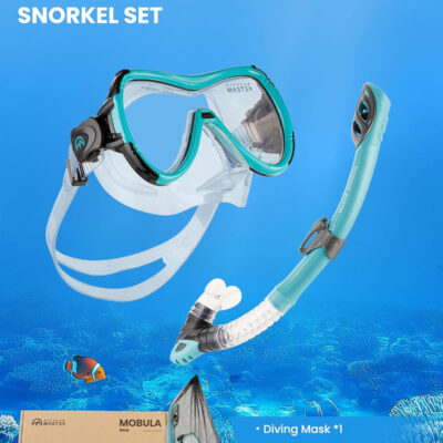 OutdoorMaster Mobula Snorkeling Gear for Adults, Diving Mask and Snorkel Set with Tempered Glass Anti-Fog, TOP Dry Snorkel for Diving Snorkeling Swimming