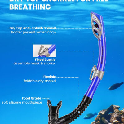 OutdoorMaster Mobula Snorkeling Gear for Adults, Diving Mask and Snorkel Set with Tempered Glass Anti-Fog, TOP Dry Snorkel for Diving Snorkeling Swimming