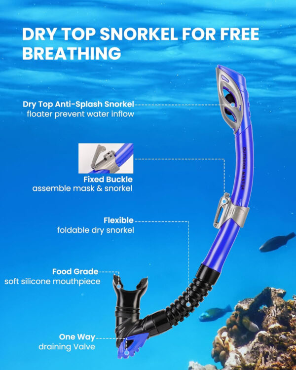 OutdoorMaster Mobula Snorkeling Gear for Adults, Diving Mask and Snorkel Set with Tempered Glass Anti-Fog, TOP Dry Snorkel for Diving Snorkeling Swimming